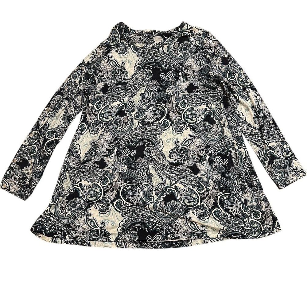 Chico's Women's Black Paisley Long Sleeve Tunic Top Size Large‎ 2